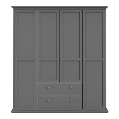 Paris Wardrobe with 4 Doors & 2 Drawers in Matt Grey