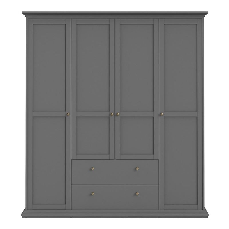 Paris Wardrobe with 4 Doors & 2 Drawers in Matt Grey