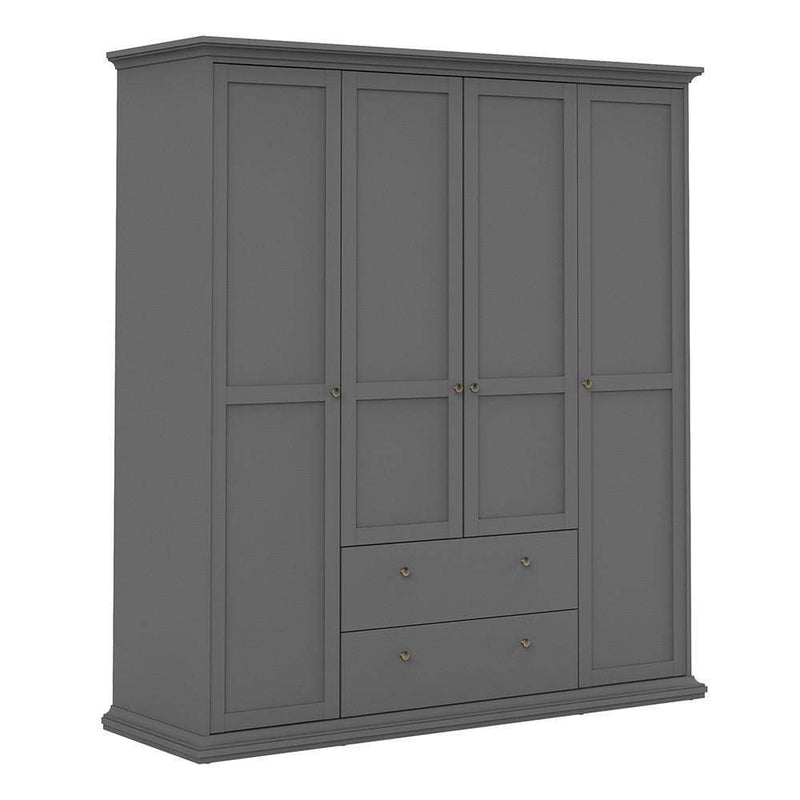 Paris Wardrobe with 4 Doors & 2 Drawers in Matt Grey