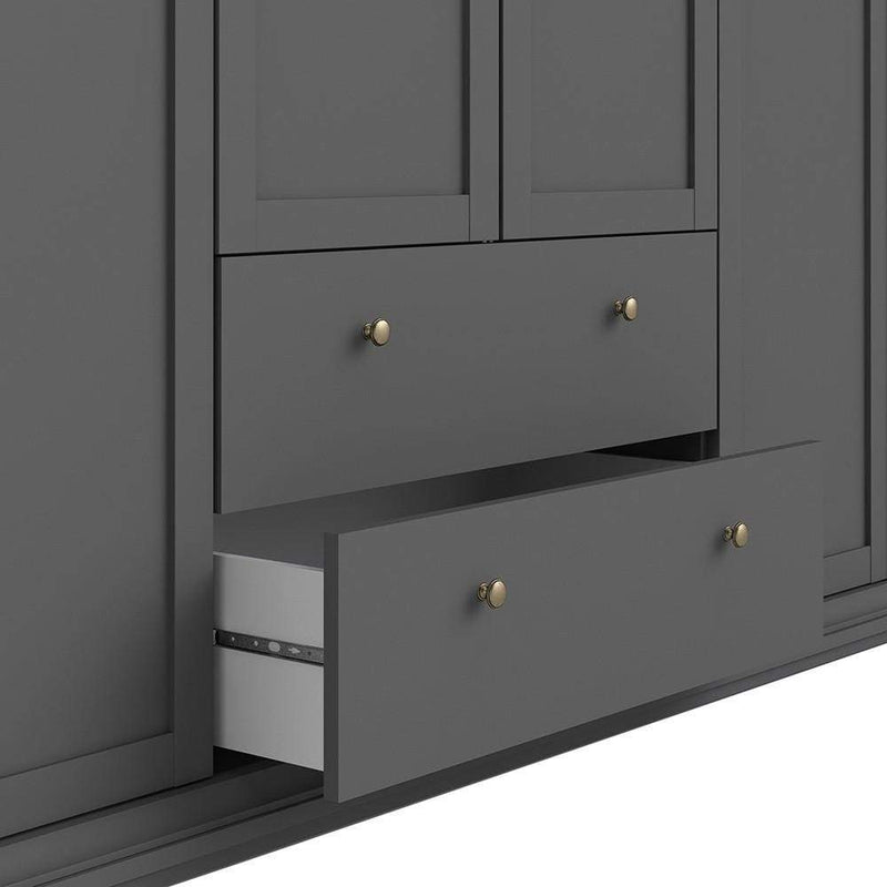 Paris Wardrobe with 4 Doors & 2 Drawers in Matt Grey