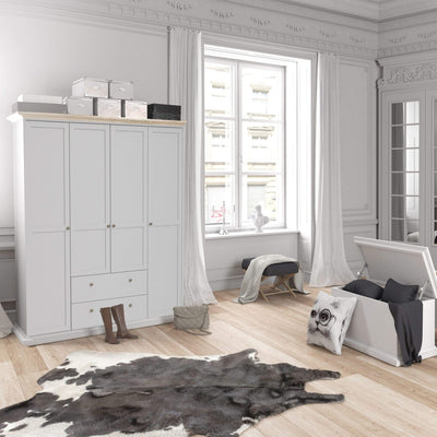 Paris Wardrobe with 4 Doors & 2 Drawers in White  and Oak