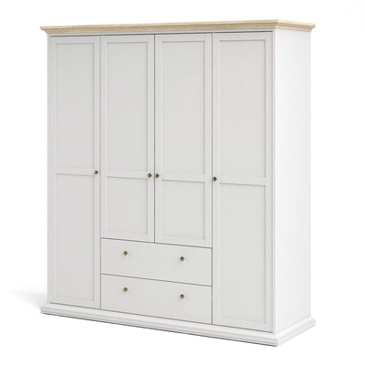 Paris Wardrobe with 4 Doors & 2 Drawers in White  and Oak