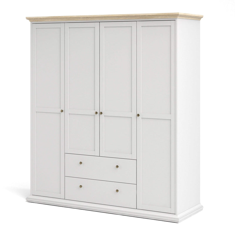 Paris Wardrobe with 4 Doors & 2 Drawers in White  and Oak