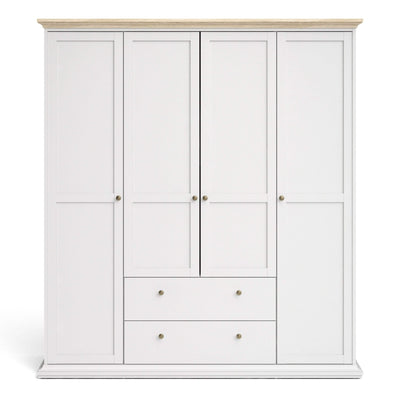 Paris Wardrobe with 4 Doors & 2 Drawers in White  and Oak