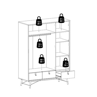 Ry Wardrobe 3 Doors + 3 Drawers In Matt Black Walnut