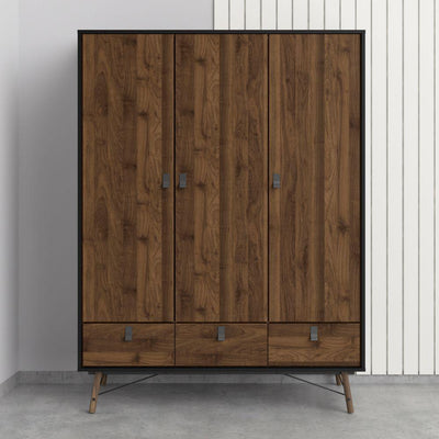 Ry Wardrobe 3 Doors + 3 Drawers In Matt Black Walnut