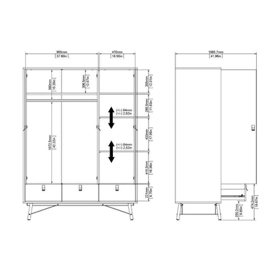 Ry Wardrobe 3 Doors + 3 Drawers In Matt Black Walnut