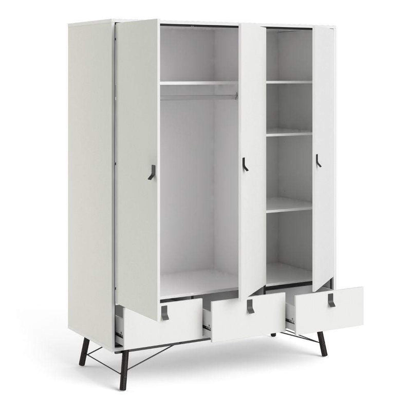 Ry Wardrobe 3 Doors + 3 Drawers In Matt White