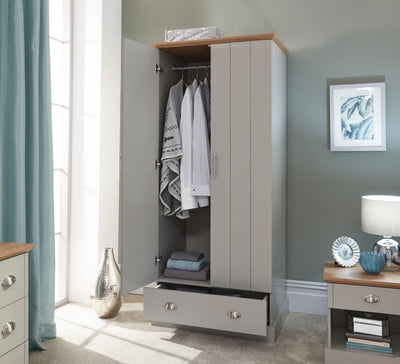 Kendal 2 Door 1 Drawer Wardrobe Grey