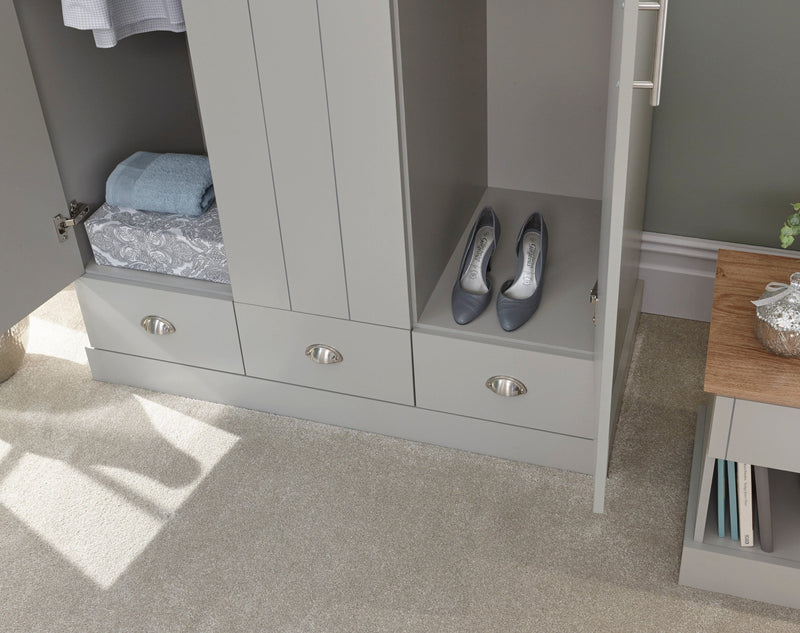 Kendal 3 Door 3 Drawer Wardrobe Grey