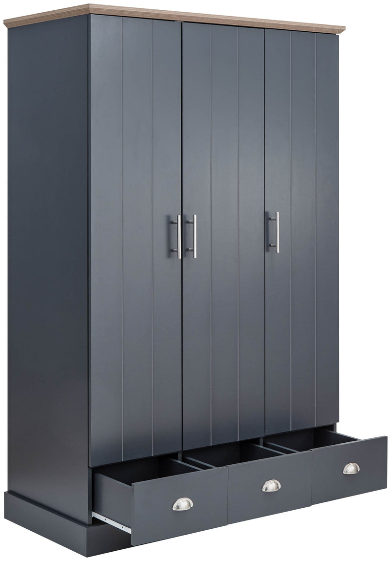 Kendal 3 Door 3 Drawer Wardrobe Slate Blue