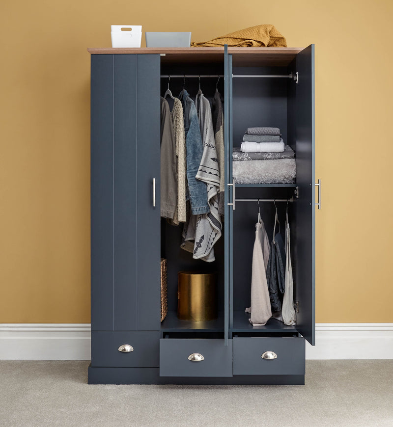 Kendal 3 Door 3 Drawer Wardrobe Slate Blue