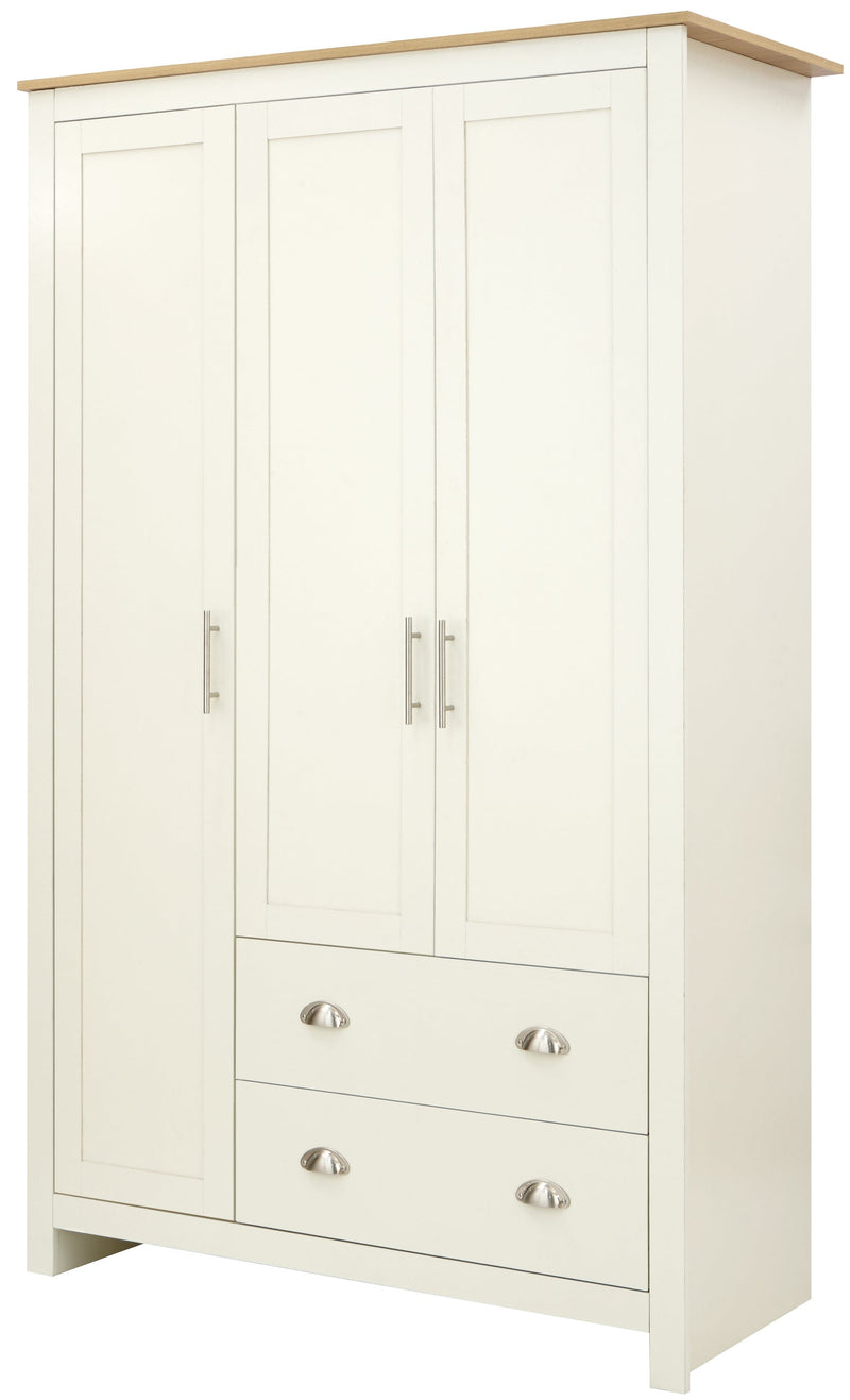 Lancaster 3 Door 2 Drawer Wardrobe Cream