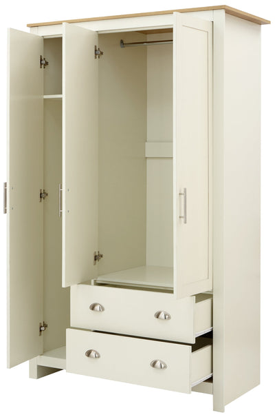 Lancaster 3 Door 2 Drawer Wardrobe Cream