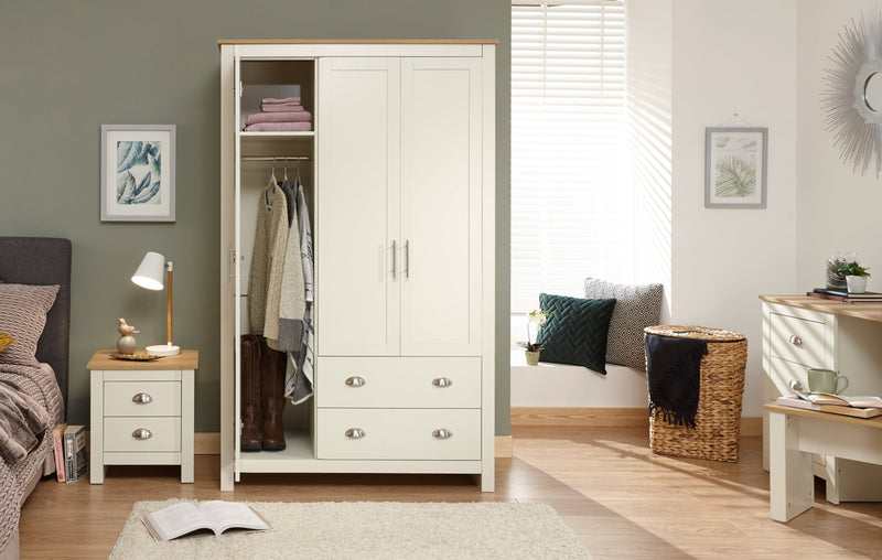 Lancaster 3 Door 2 Drawer Wardrobe Cream