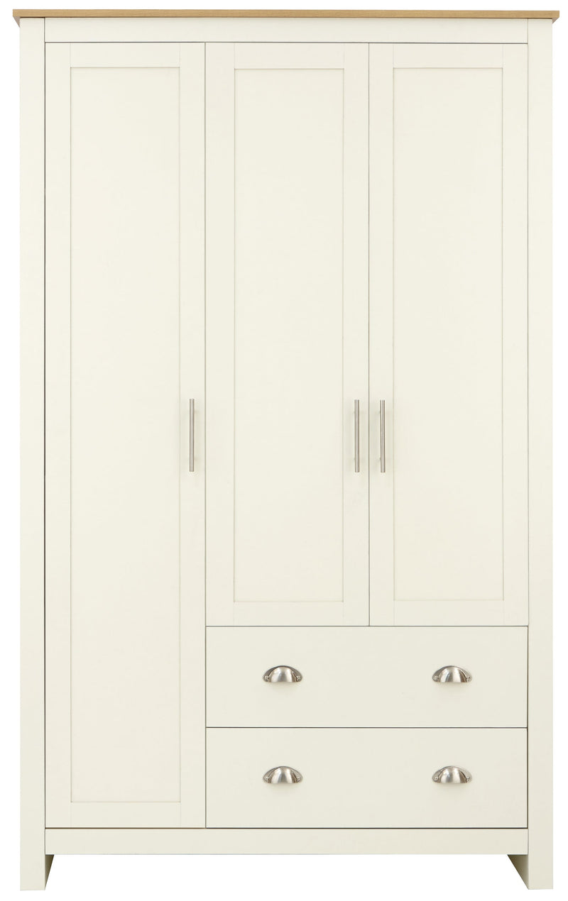 Lancaster 3 Door 2 Drawer Wardrobe Cream