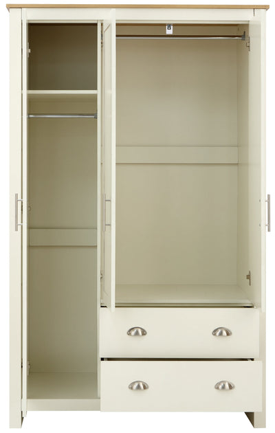 Lancaster 3 Door 2 Drawer Wardrobe Cream