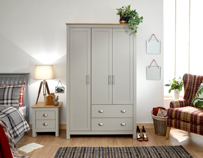 Lancaster 3 Door 2 Drawer Wardrobe Grey