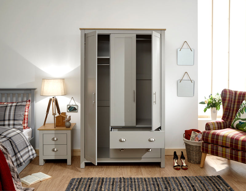 Lancaster 3 Door 2 Drawer Wardrobe Grey