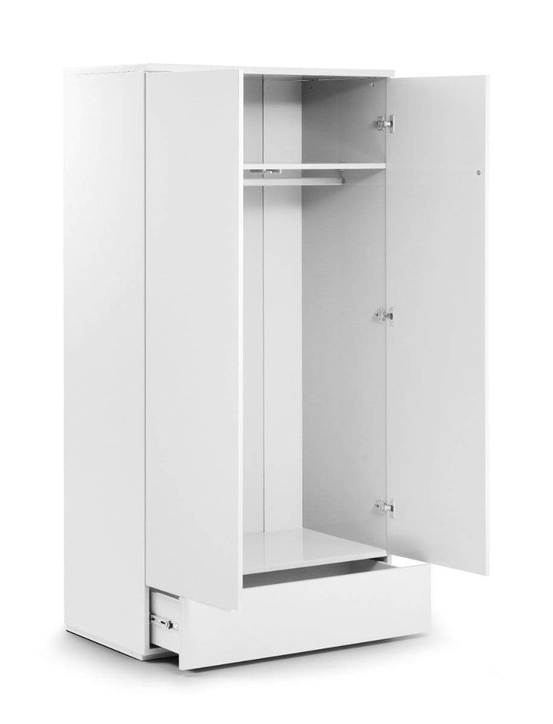 Monaco 2 Door 1 Drw Wardrobe - White Gloss