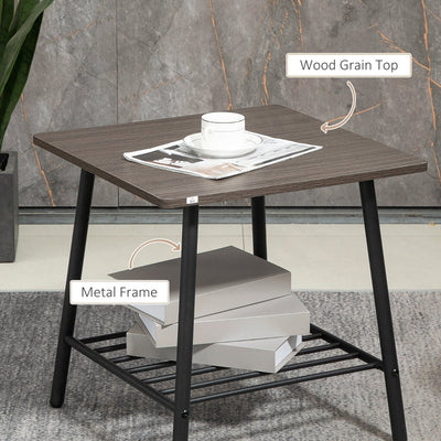 Industrial Side Table With Storage Shelf, Living Grey