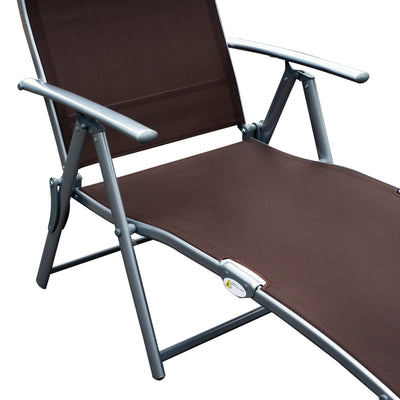 Outsunny Patio Sun Lounger Garden Texteline Foldable Reclining Chair w/ Pillow Outdoor Adjustable Recliner (Brown)