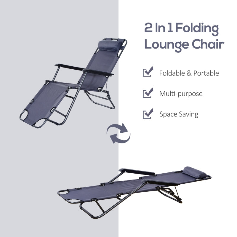 2 In 1 Lounger Folding- Grey