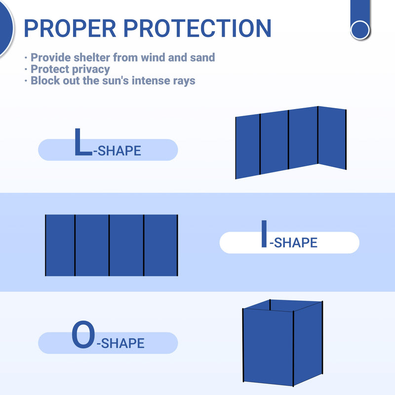 Outsunny Camping Windbreak, Foldable Portable Wind Blocker w/ Carry Bag and Steel Poles, Beach Sun Screen Shelter Privacy Wall, 450cm x 150cm