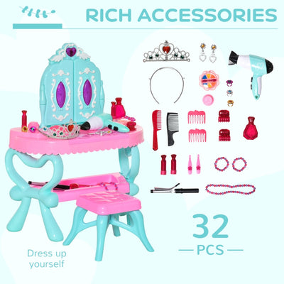 2 In 1 Kids Vanity Dressing Table Play Set , Pink