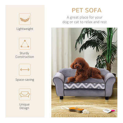 PawHut Dog Sofa Bed for XS-Sized Dogs, Cat Sofa with Soft Cushion, Pet Chair Lounge with Washable Cover, Removable Legs, Wooden Frame - Grey