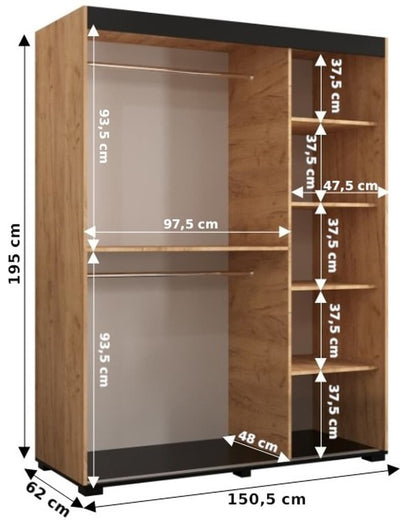 Bergamo T2 Sliding Door Wardrobe 150cm