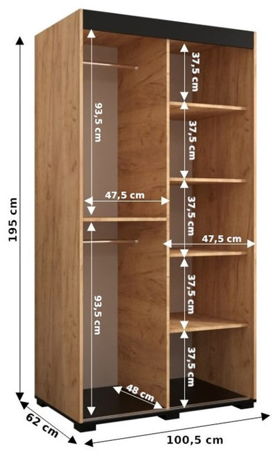 Bergamo T2 Sliding Door Wardrobe 100cm