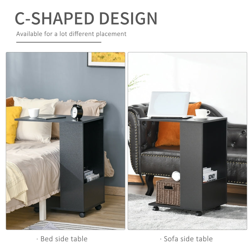 Mobile Sofa Side Table C-Shape End , Black