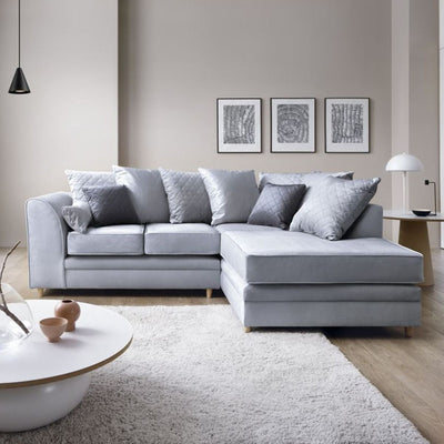 Chic Velvet Corner Sofa - Light Grey