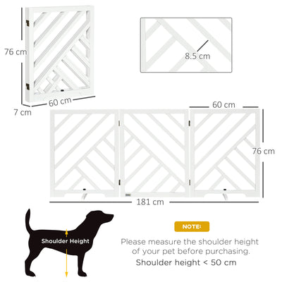 PawHut Dog Gate, Freestanding Pet Gate, Folding Wooden Puppy Fence, Indoor Barrier with 2PCS Support Feet for House Doorway Stairs, White