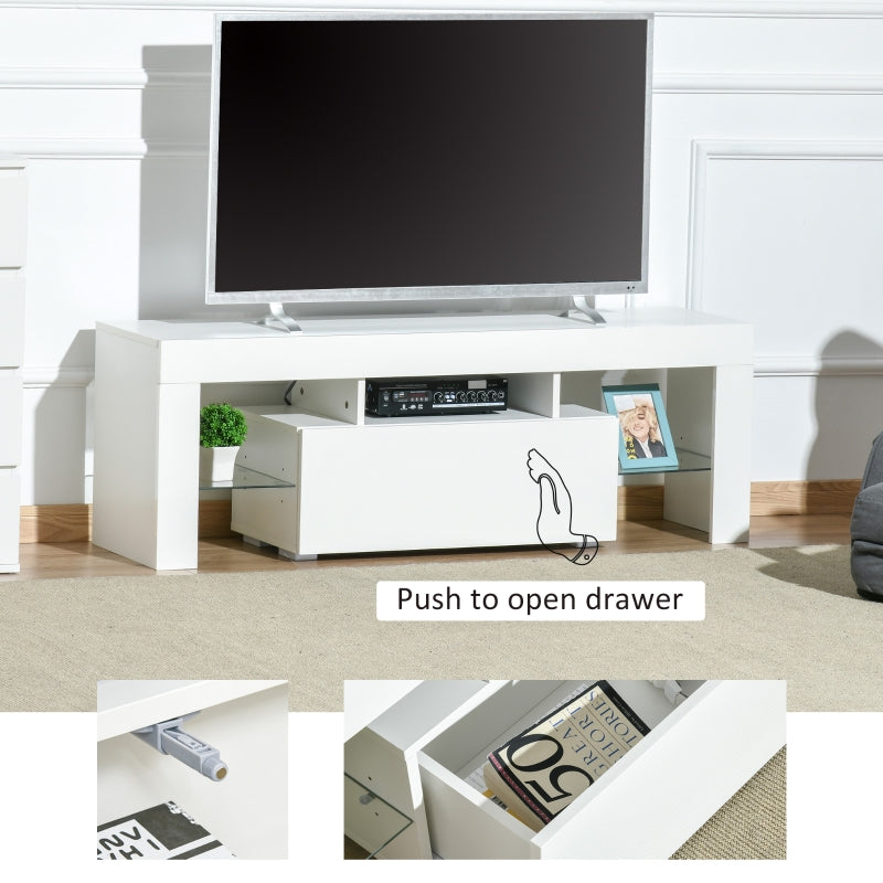 High Gloss Futuristic TV Stand, With LED Lights - White