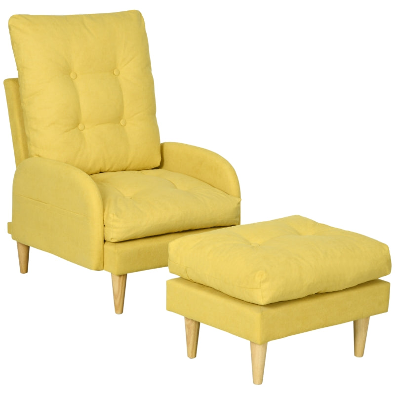 Upholstered Armchair With Footstool Set ,Yellow