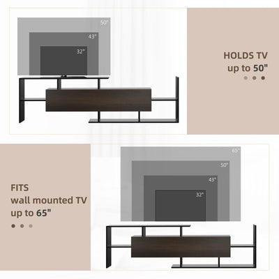 Modern TV Cabinet With Wall Shelf, Black Dark Brown