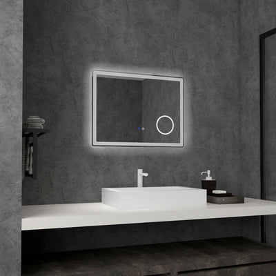 kleankin LED Bathroom Mirror with Lights, 3X Magnifying Mirror, Dimming Lighted Bathroom Mirror, Vanity Mirror with 3 Colour Front and Backlit, Smart Touch, Anti-Fog, Horizontal and Vertical, 80x60cm