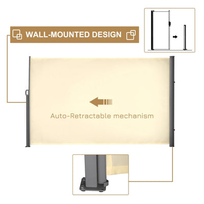 Retractable Side Awning Screen Fence Patio Garden Wall Balcony- Cream White