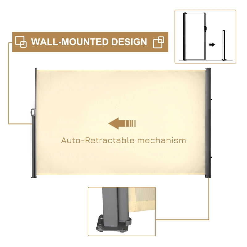 Retractable Side Awning Screen Fence Patio Garden Wall Balcony- Cream White