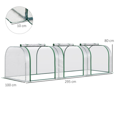 Outsunny PVC Tunnel Greenhouse Green Grow House Steel Frame for Garden Backyard with Zipper Doors 295x100x80 cm, Clear