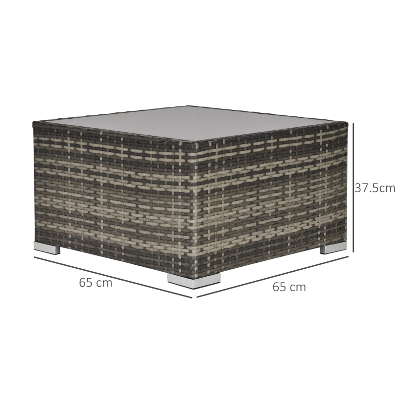 Square PE Wicker Rattan Table With Glass Top - Dark Grey