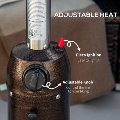 Outsunny Gas Patio Heater with Tip-over Protection, Outdoor Heater with Piezo Ignition, Adjustable Heat, Regulator and Hose for Garden Camping Brown