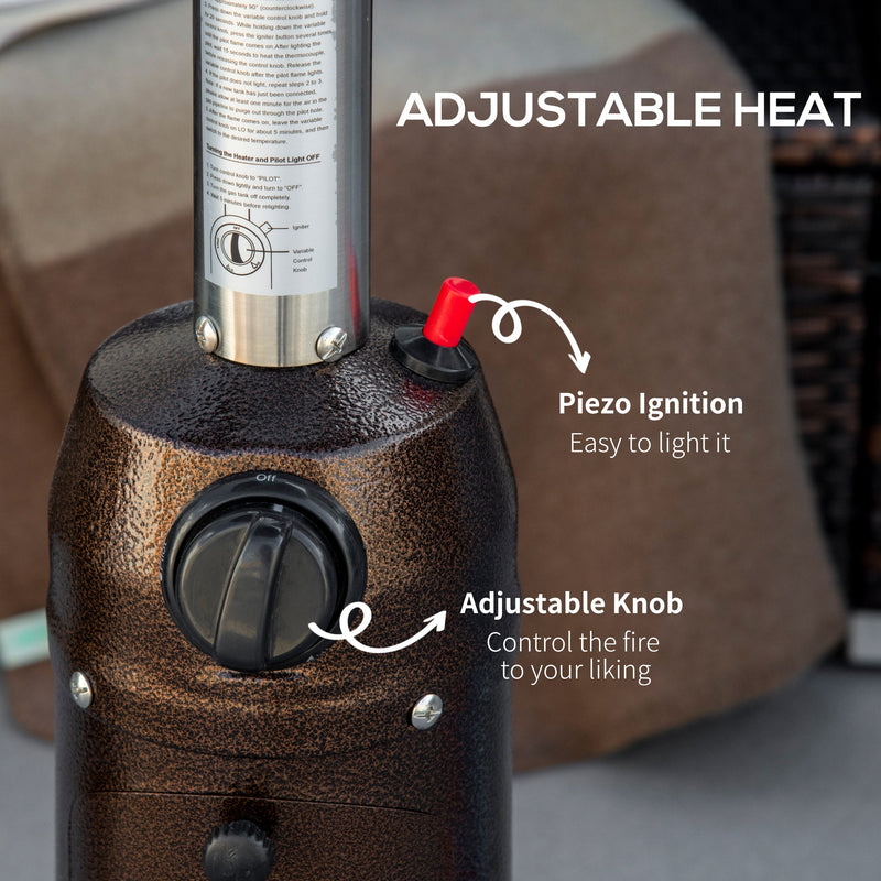 Outsunny Gas Patio Heater with Tip-over Protection, Outdoor Heater with Piezo Ignition, Adjustable Heat, Regulator and Hose for Garden Camping Brown