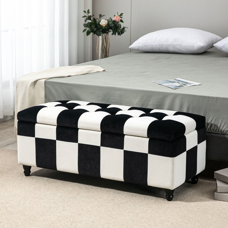 Velvet Storage Ottoman, White And Black