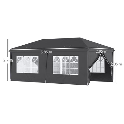 Outsunny 3 x 6 m Pop Up Gazebo with Sides and Windows, Height Adjustable Party Tent with Storage Bag for Garden, Camping, Event, Black