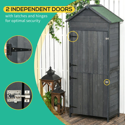 Outsunny Garden Shed 4-Tier Wooden Garden Outdoor Shed 3 Shelves Utility Gardener Cabinet Lockable 2 Doors - Grey