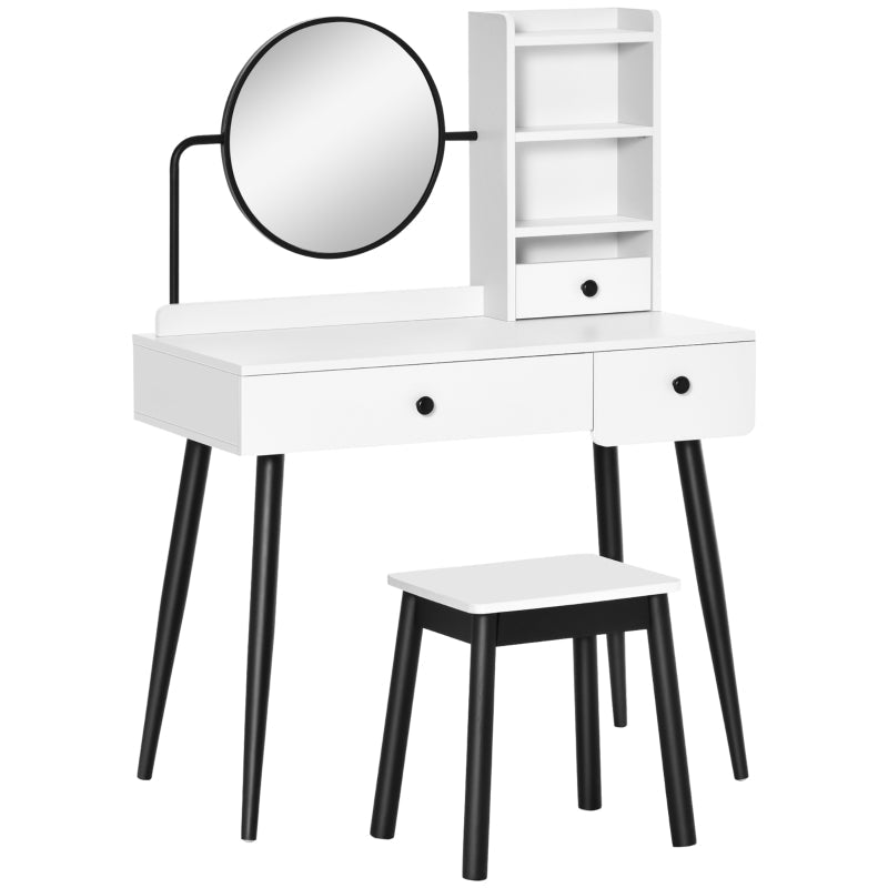 Dressing Table Set With Mirror And Stool, Living White