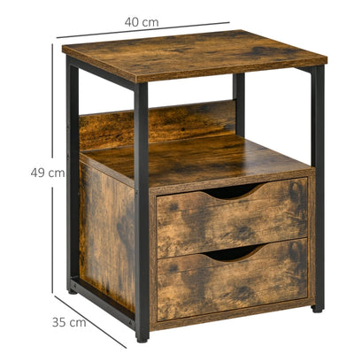 Industrial Side Table With Drawer, Rustic Brown